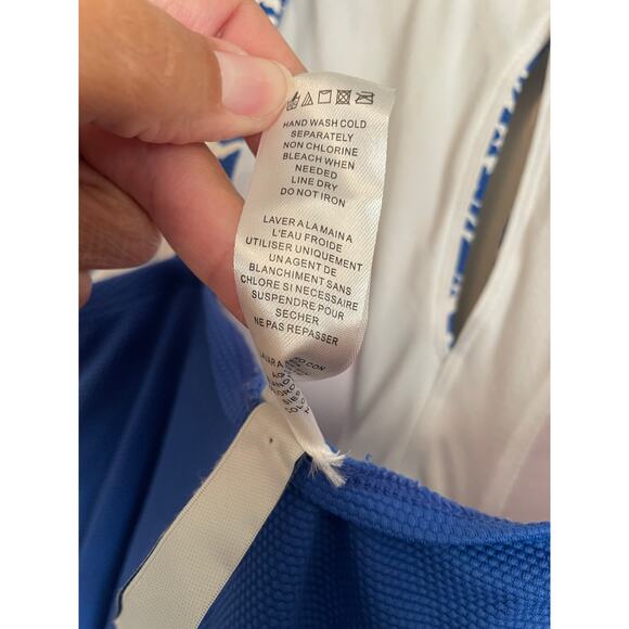 Tommy Bahama Island Cays Hibiscus High Neck One Piece swimsuit blue white - Picture 10 of 11